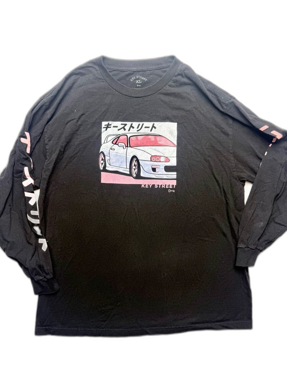 Key Street Men's Black Long-Sleeve Graphic Tee with Pink Accents